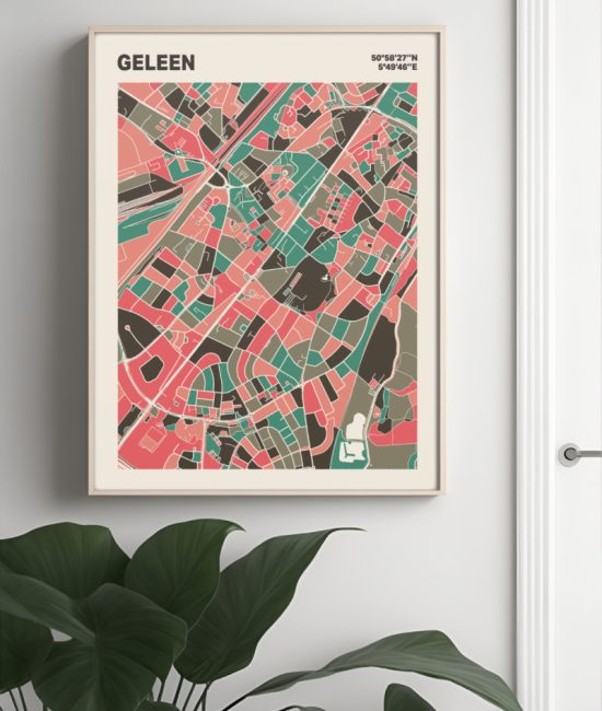 Plattegrond poster Licht Geleen mozaiek stl 02 Mockup muur plant lijst 04 | Funky Fellow