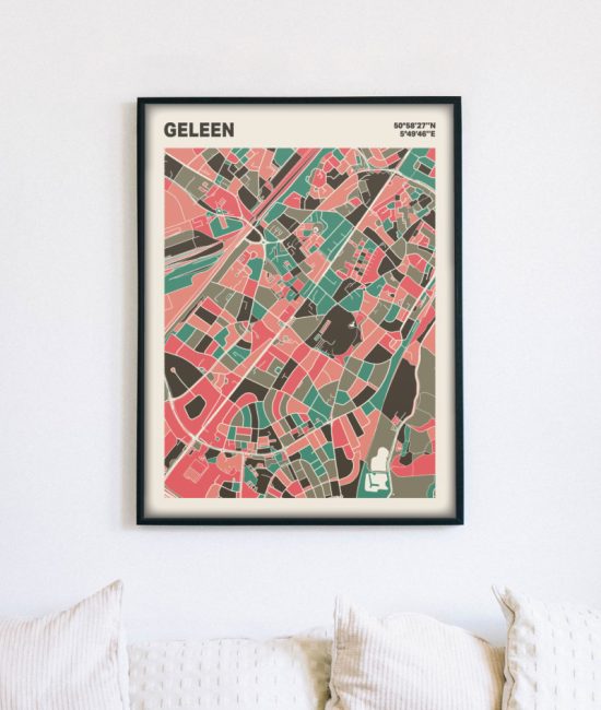 Plattegrond poster Licht Geleen mozaiek stl 02 mockup lijst muur bank 02 | Funky Fellow