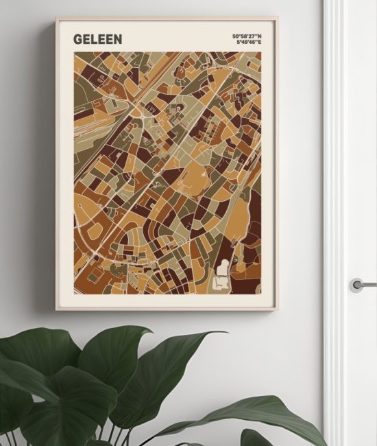 Plattegrond poster Licht Geleen mozaiek stl 03 Mockup muur plant lijst 04 | Funky Fellow