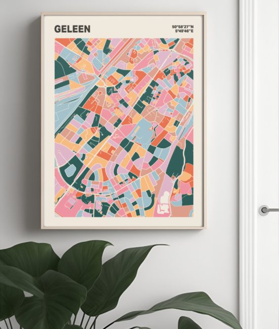 Plattegrond poster Licht Geleen mozaiek stl 04 Mockup muur plant lijst 04 | Funky Fellow