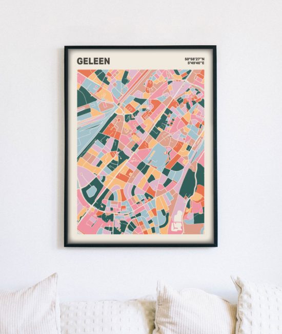 Plattegrond poster Licht Geleen mozaiek stl 04 mockup lijst muur bank 02 | Funky Fellow