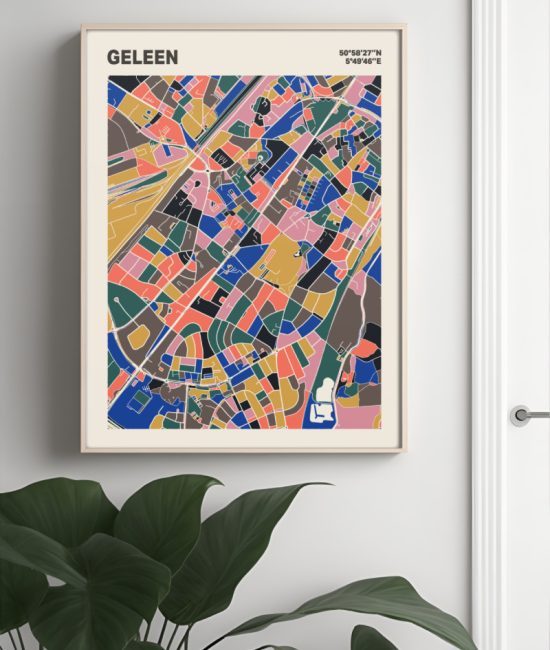 Plattegrond poster Licht Geleen mozaiek stl 05 Mockup muur plant lijst 04 | Funky Fellow
