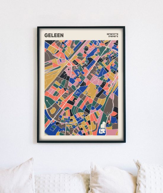 Plattegrond poster Licht Geleen mozaiek stl 05 mockup lijst muur bank 02 | Funky Fellow