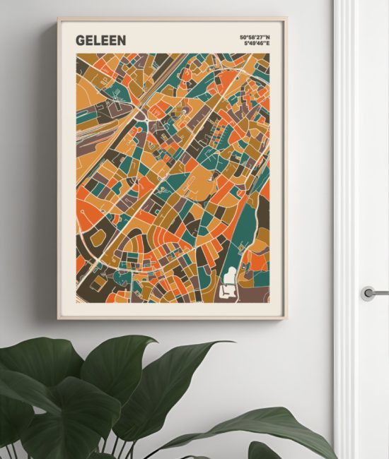 Plattegrond poster Licht Geleen mozaiek stl 06 Mockup muur plant lijst 04 | Funky Fellow