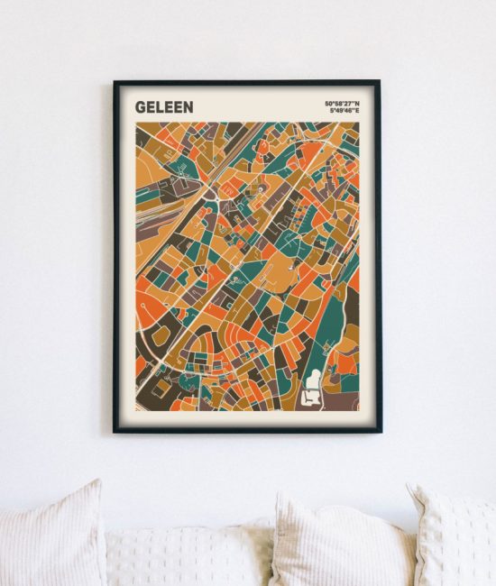 Plattegrond poster Licht Geleen mozaiek stl 06 mockup lijst muur bank 02 | Funky Fellow