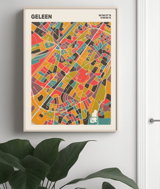 Plattegrond poster Licht Geleen mozaiek stl 07 Mockup muur plant lijst 04 | Funky Fellow