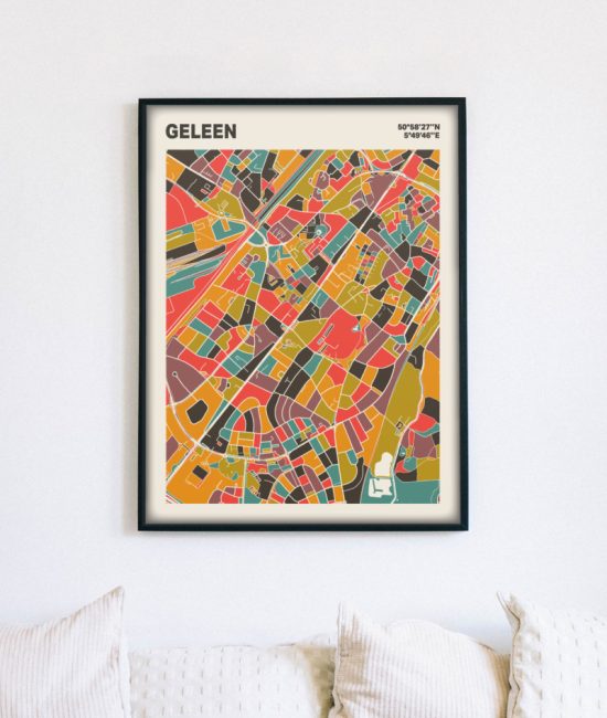 Plattegrond poster Licht Geleen mozaiek stl 07 mockup lijst muur bank 02 | Funky Fellow