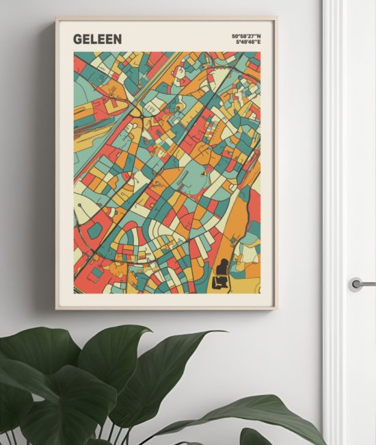 Plattegrond poster Licht Geleen mozaiek stl 08 Mockup muur plant lijst 04 | Funky Fellow