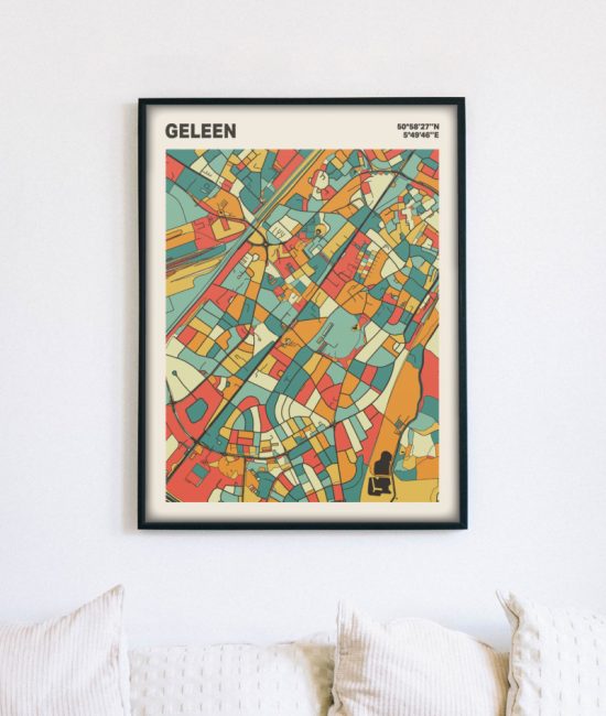 Plattegrond poster Licht Geleen mozaiek stl 08 mockup lijst muur bank 02 | Funky Fellow