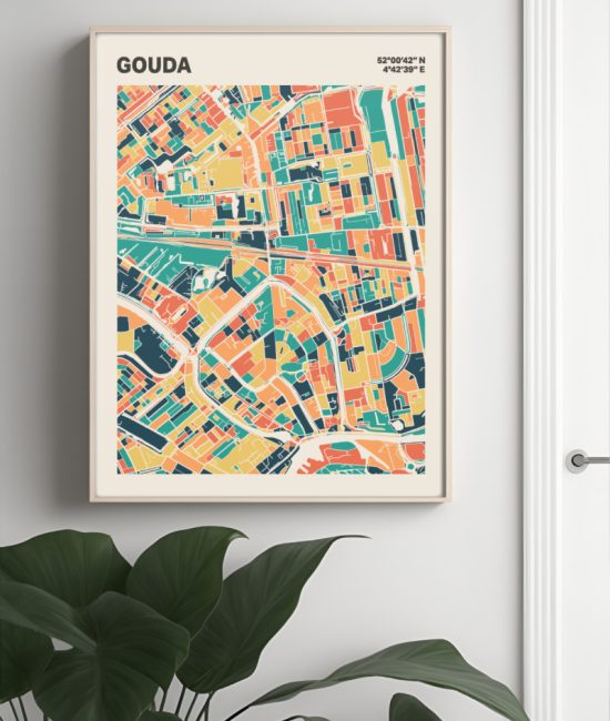 Plattegrond poster Licht Gouda mozaiek stl 01 Mockup muur plant lijst 04 | Funky Fellow