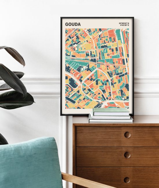 Plattegrond poster Licht Gouda mozaiek stl 01 Mockup stoel kast lijst 03 | Funky Fellow