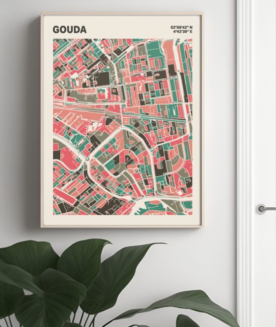 Plattegrond poster Licht Gouda mozaiek stl 02 Mockup muur plant lijst 04 | Funky Fellow
