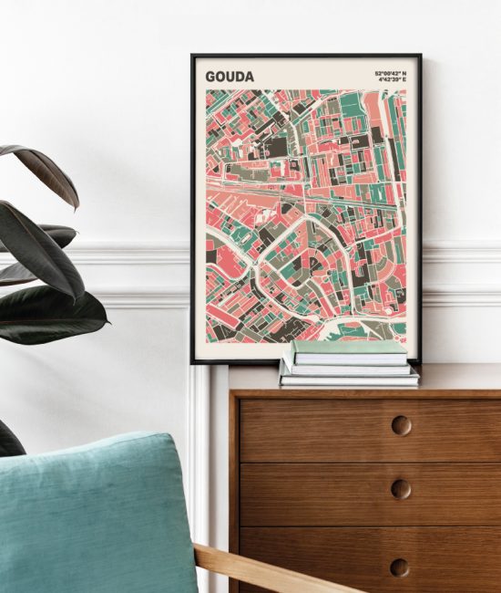 Plattegrond poster Licht Gouda mozaiek stl 02 Mockup stoel kast lijst 03 | Funky Fellow