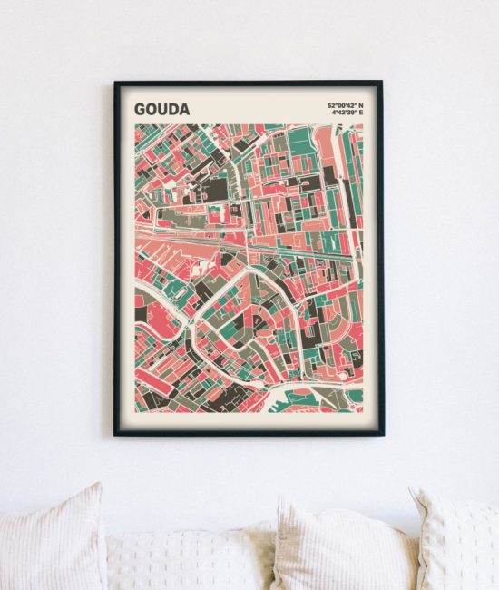 Plattegrond poster Licht Gouda mozaiek stl 02 mockup lijst muur bank 02 | Funky Fellow