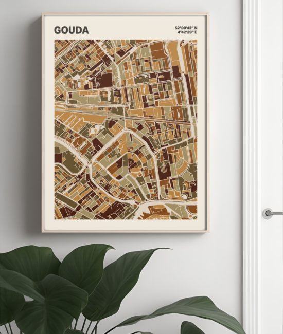 Plattegrond poster Licht Gouda mozaiek stl 03 Mockup muur plant lijst 04 | Funky Fellow