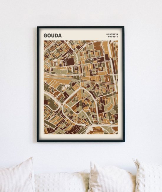 Plattegrond poster Licht Gouda mozaiek stl 03 mockup lijst muur bank 02 | Funky Fellow
