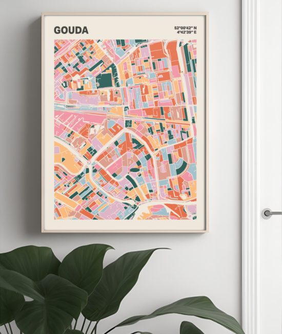 Plattegrond poster Licht Gouda mozaiek stl 04 Mockup muur plant lijst 04 | Funky Fellow