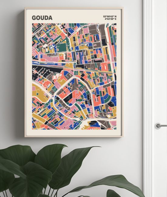 Plattegrond poster Licht Gouda mozaiek stl 05 Mockup muur plant lijst 04 | Funky Fellow
