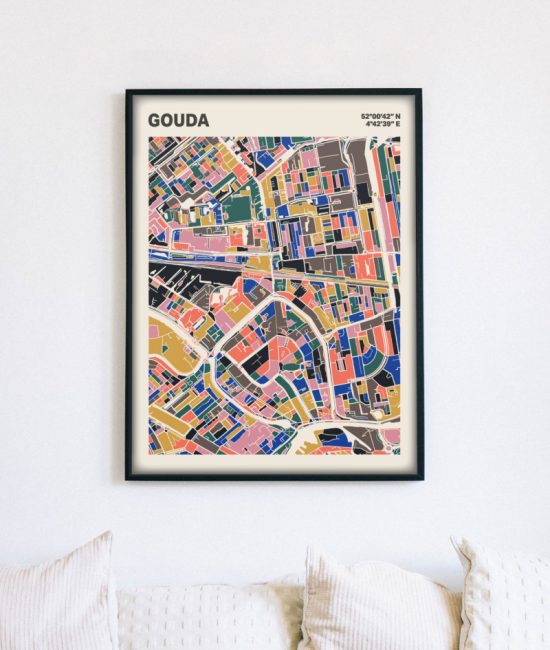 Plattegrond poster Licht Gouda mozaiek stl 05 mockup lijst muur bank 02 | Funky Fellow