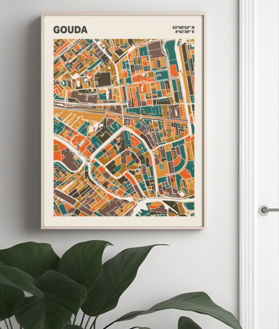 Plattegrond poster Licht Gouda mozaiek stl 06 Mockup muur plant lijst 04 | Funky Fellow