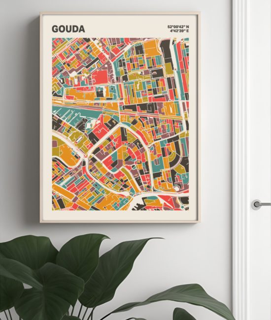Plattegrond poster Licht Gouda mozaiek stl 07 Mockup muur plant lijst 04 | Funky Fellow