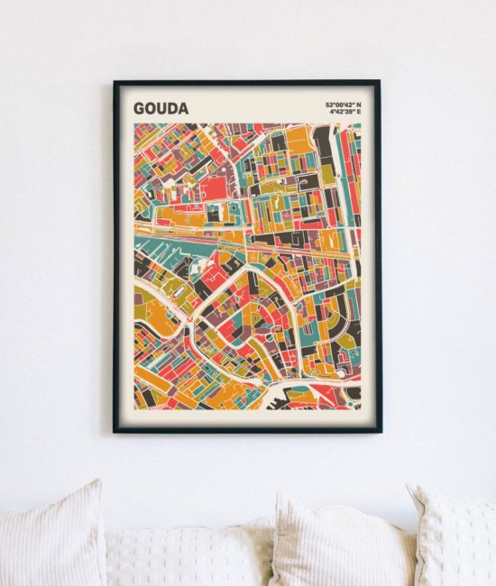 Plattegrond poster Licht Gouda mozaiek stl 07 mockup lijst muur bank 02 | Funky Fellow