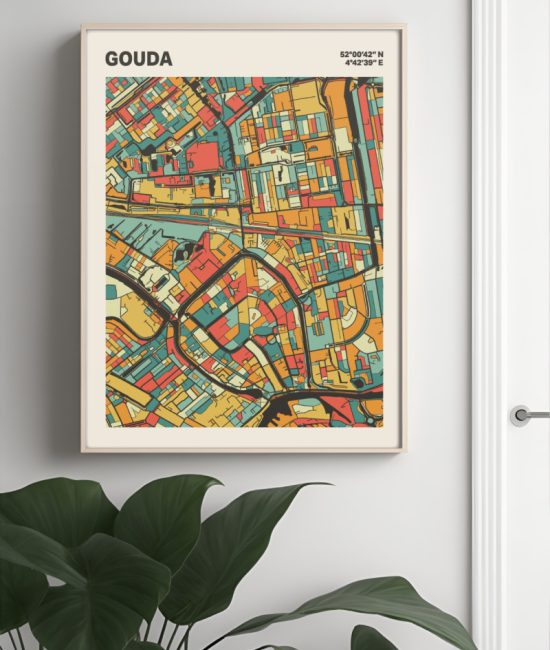 Plattegrond poster Licht Gouda mozaiek stl 08 Mockup muur plant lijst 04 | Funky Fellow