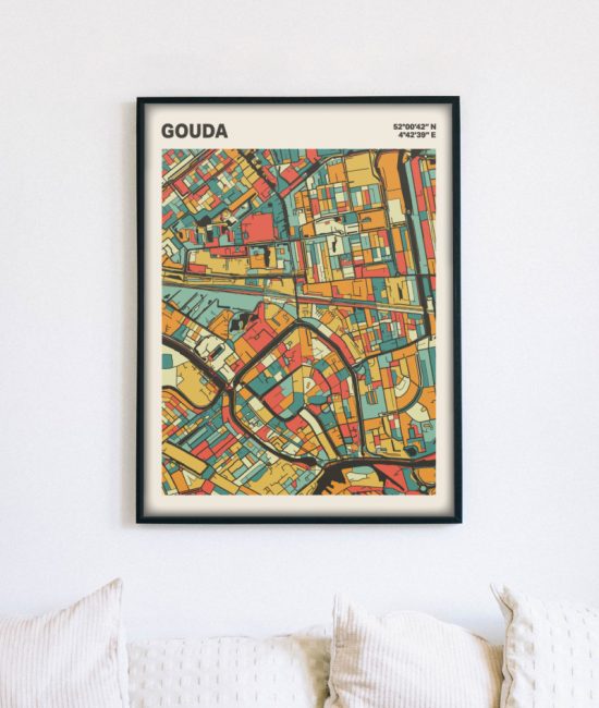 Plattegrond poster Licht Gouda mozaiek stl 08 mockup lijst muur bank 02 | Funky Fellow