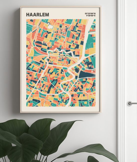 Plattegrond poster Licht Haarlem mozaiek stl 01 Mockup muur plant lijst 04 | Funky Fellow