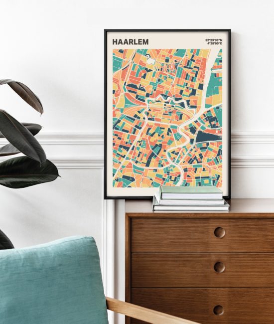 Plattegrond poster Licht Haarlem mozaiek stl 01 Mockup stoel kast lijst 03 | Funky Fellow