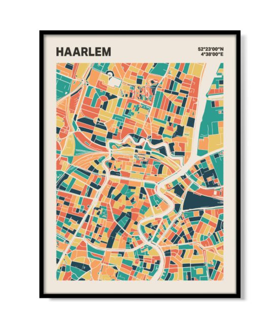 Plattegrond poster Licht Haarlem mozaiek stl 01 mockup lijst 05 | Funky Fellow