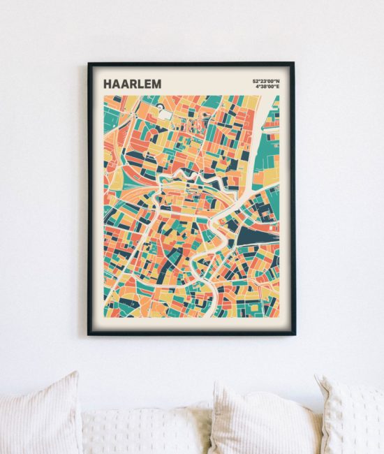Plattegrond poster Licht Haarlem mozaiek stl 01 mockup lijst muur bank 02 | Funky Fellow