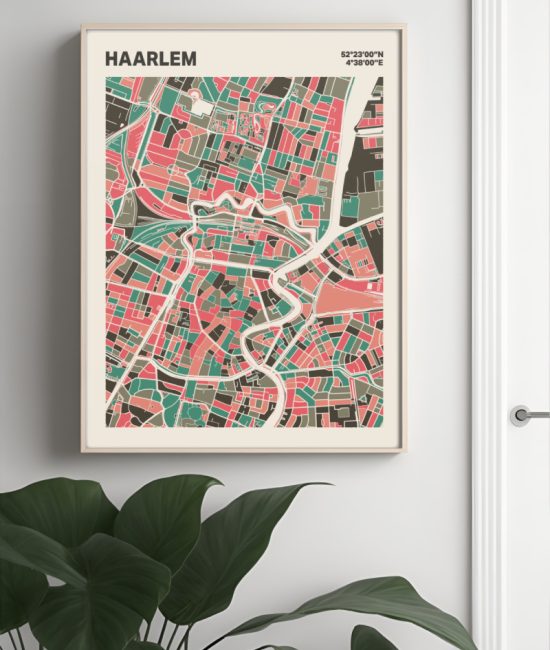 Plattegrond poster Licht Haarlem mozaiek stl 02 Mockup muur plant lijst 04 | Funky Fellow