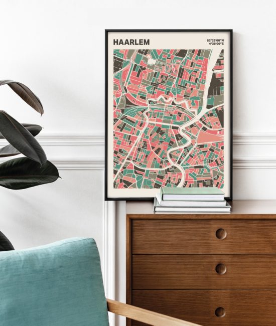 Plattegrond poster Licht Haarlem mozaiek stl 02 Mockup stoel kast lijst 03 | Funky Fellow