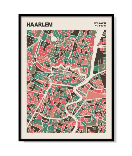 Plattegrond poster Licht Haarlem mozaiek stl 02 mockup lijst 05 | Funky Fellow