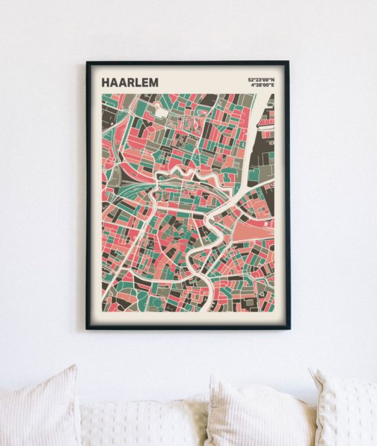 Plattegrond poster Licht Haarlem mozaiek stl 02 mockup lijst muur bank 02 | Funky Fellow