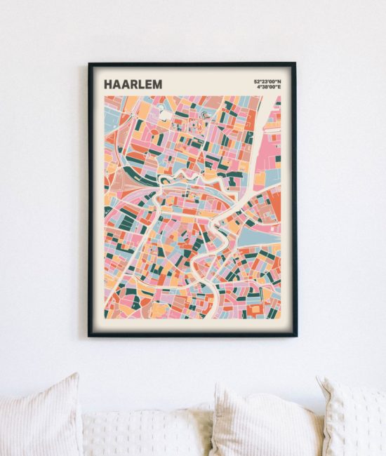 Plattegrond poster Licht Haarlem mozaiek stl 04 mockup lijst muur bank 02 | Funky Fellow