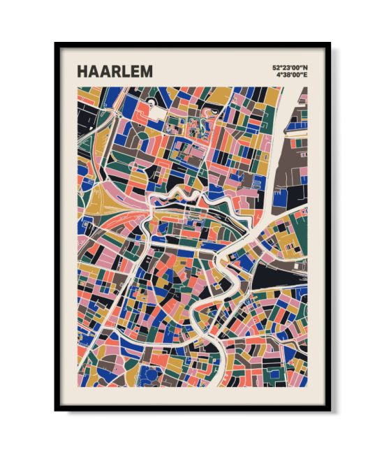 Plattegrond poster Licht Haarlem mozaiek stl 05 mockup lijst 05 | Funky Fellow