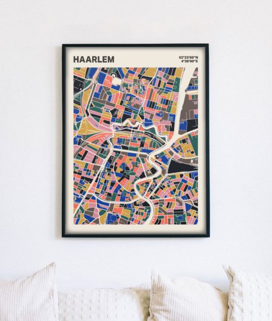 Plattegrond poster Licht Haarlem mozaiek stl 05 mockup lijst muur bank 02 | Funky Fellow
