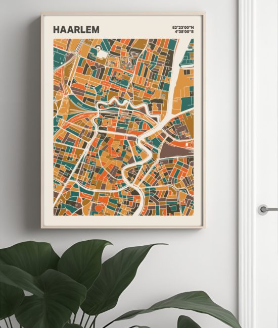 Plattegrond poster Licht Haarlem mozaiek stl 06 Mockup muur plant lijst 04 | Funky Fellow
