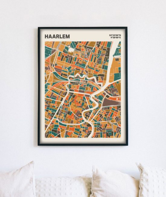 Plattegrond poster Licht Haarlem mozaiek stl 06 mockup lijst muur bank 02 | Funky Fellow