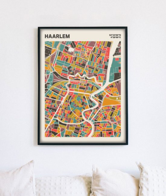 Plattegrond poster Licht Haarlem mozaiek stl 07 mockup lijst muur bank 02 | Funky Fellow