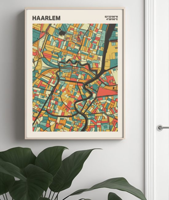 Plattegrond poster Licht Haarlem mozaiek stl 08 Mockup muur plant lijst 04 | Funky Fellow