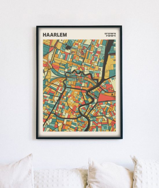 Plattegrond poster Licht Haarlem mozaiek stl 08 mockup lijst muur bank 02 | Funky Fellow