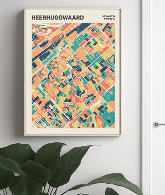 Plattegrond poster Licht Heerhugowaard mozaiek stl 01 Mockup muur plant lijst 04 | Funky Fellow