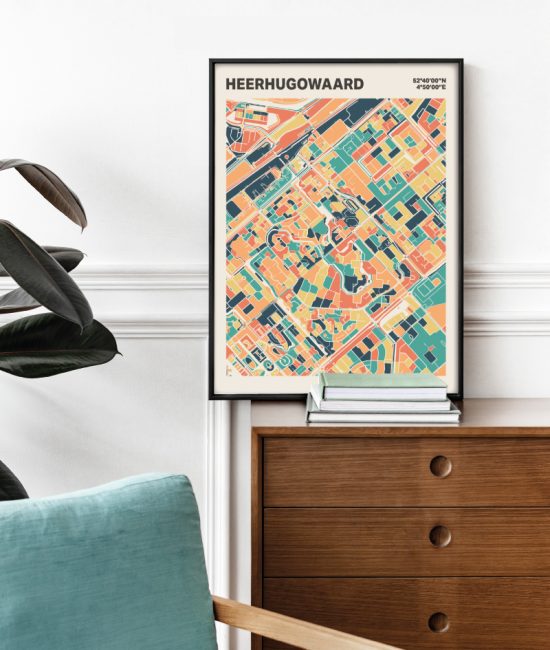 Plattegrond poster Licht Heerhugowaard mozaiek stl 01 Mockup stoel kast lijst 03 | Funky Fellow