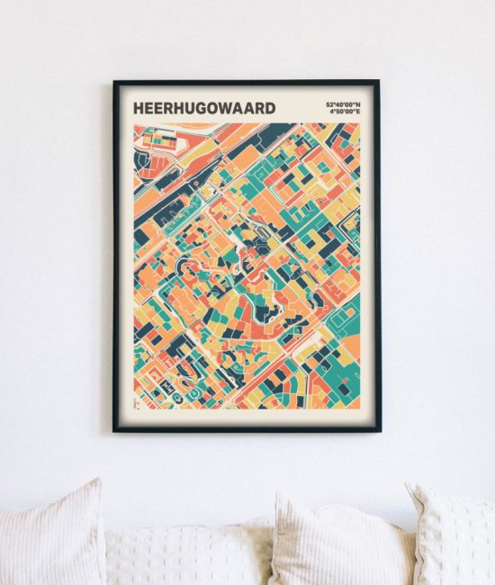 Plattegrond poster Licht Heerhugowaard mozaiek stl 01 mockup lijst muur bank 02 | Funky Fellow