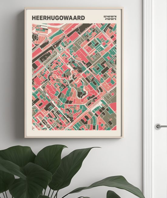 Plattegrond poster Licht Heerhugowaard mozaiek stl 02 Mockup muur plant lijst 04 | Funky Fellow