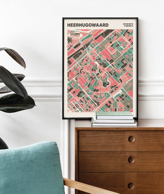 Plattegrond poster Licht Heerhugowaard mozaiek stl 02 Mockup stoel kast lijst 03 | Funky Fellow