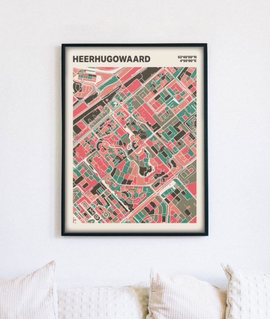 Plattegrond poster Licht Heerhugowaard mozaiek stl 02 mockup lijst muur bank 02 | Funky Fellow